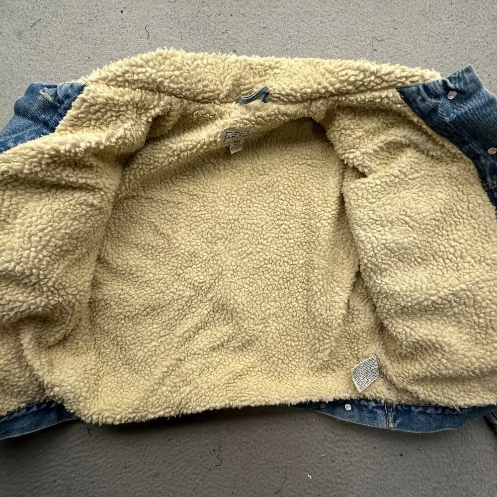 Vintage Arizona Jean Company Sherpa Lined Denim Jean Trucker Jacket Mens Small